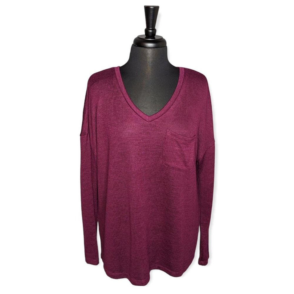 Target Long Sleeve Maroon V-Neck Top Size Large
